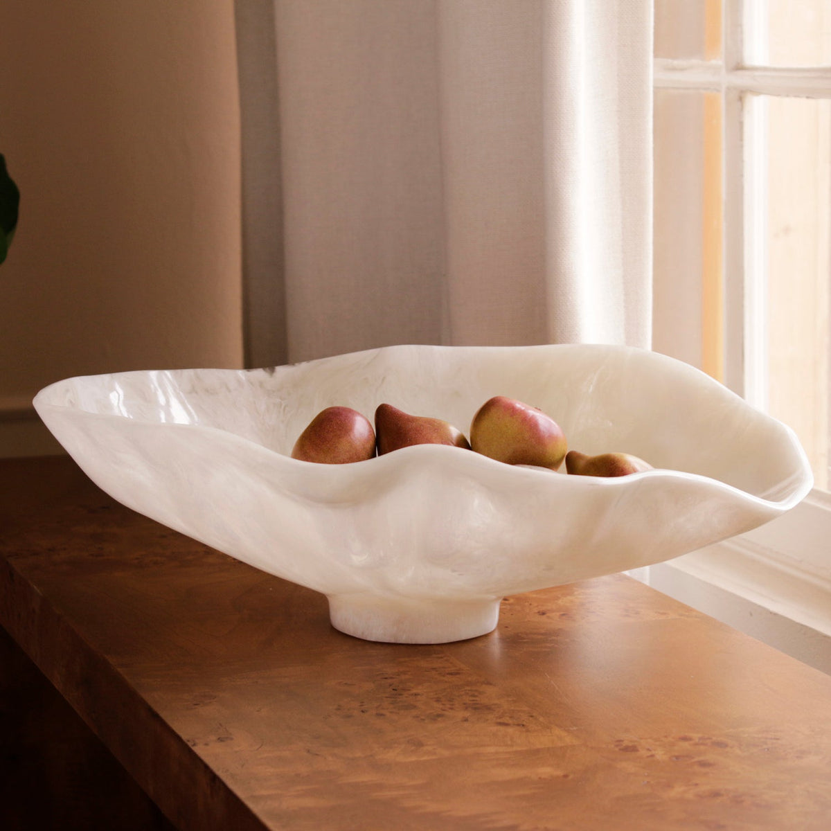 RESIN Alabaster Large Oval Bowl White Swirl