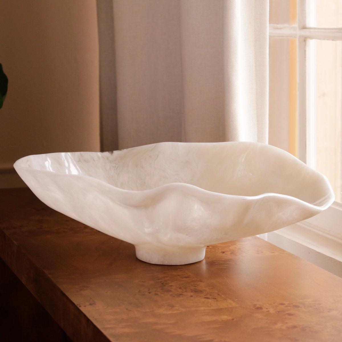 RESIN Alabaster Large Oval Bowl White Swirl