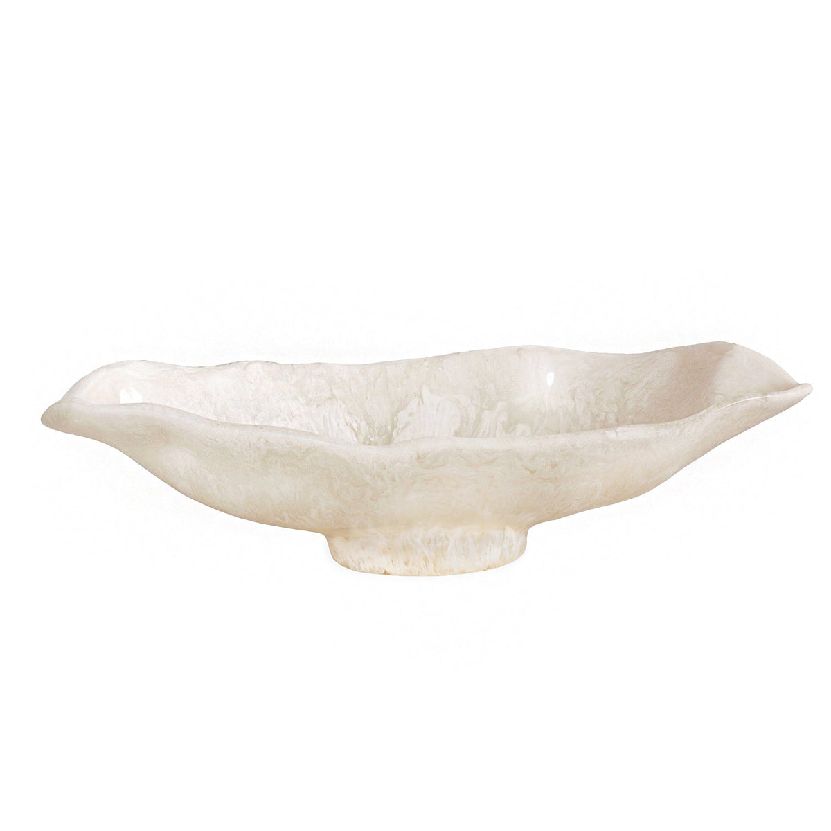 RESIN Alabaster Medium Oval Bowl White Swirl