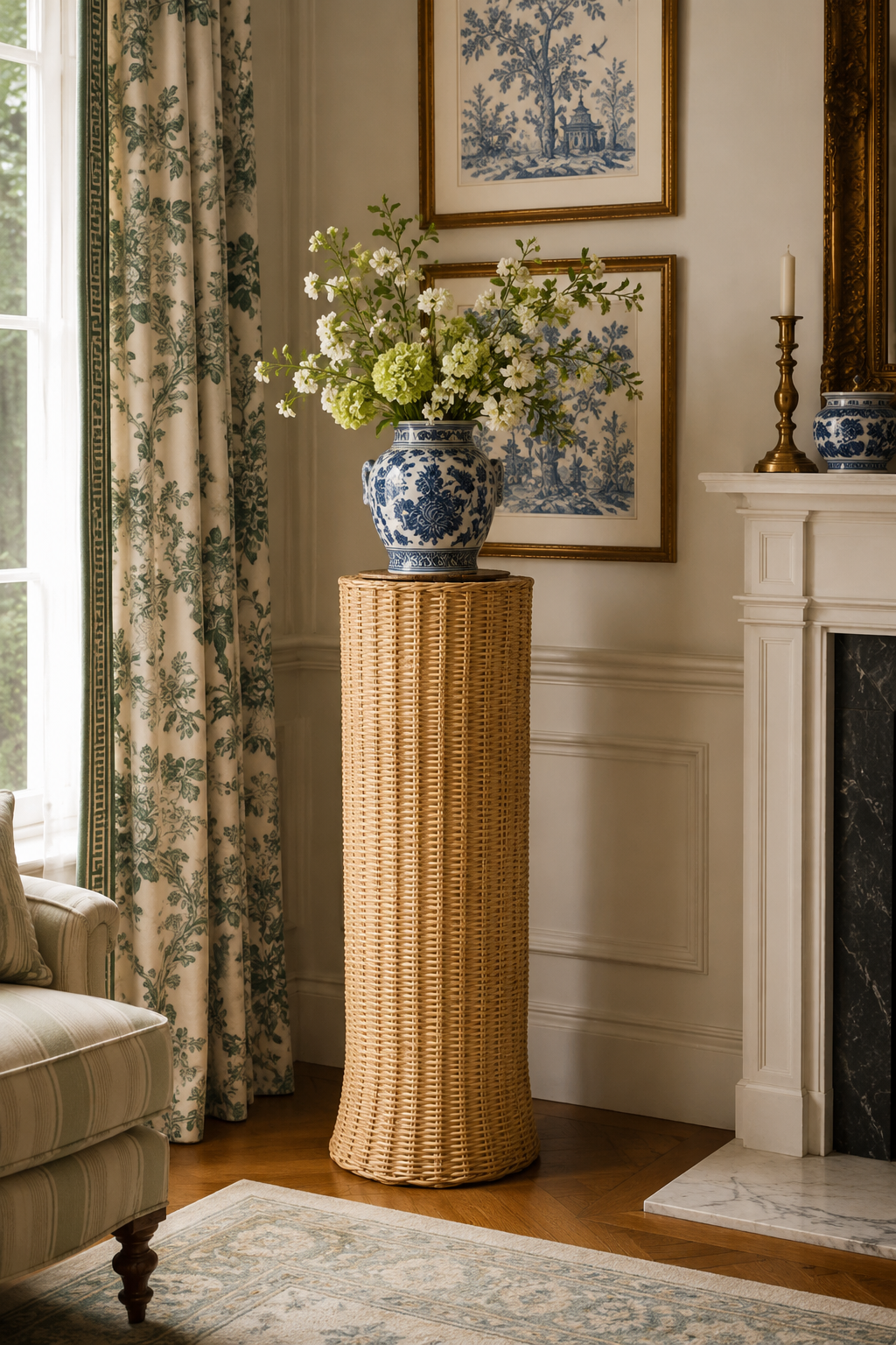 Round Scalloped Wicker Urn and Pedestal (3 Options)