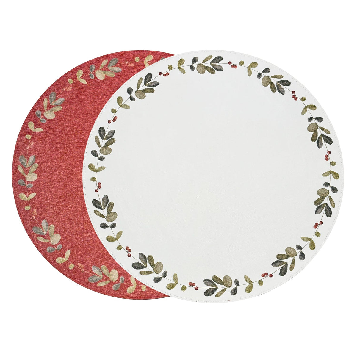 VIDA Holly Reversible Round Placemats Set of 4 Red & Green
