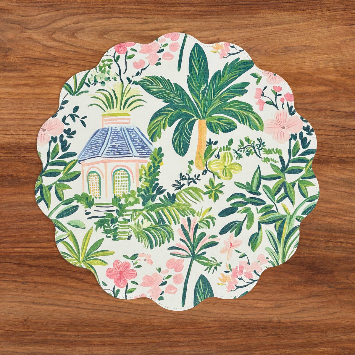VIDA Cabana Reversible Round Placemats Set of 4 Pink & Green