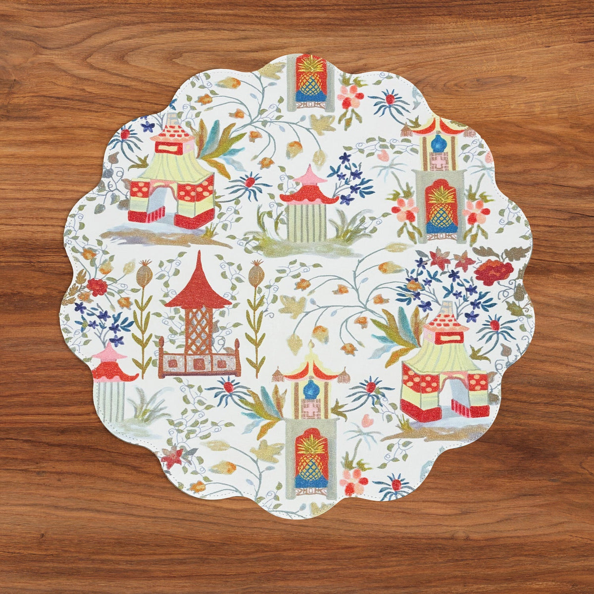 VIDA Pagoda and Carlie Plaid Reversible Round Placemats Set of 4 (Red and Orange)