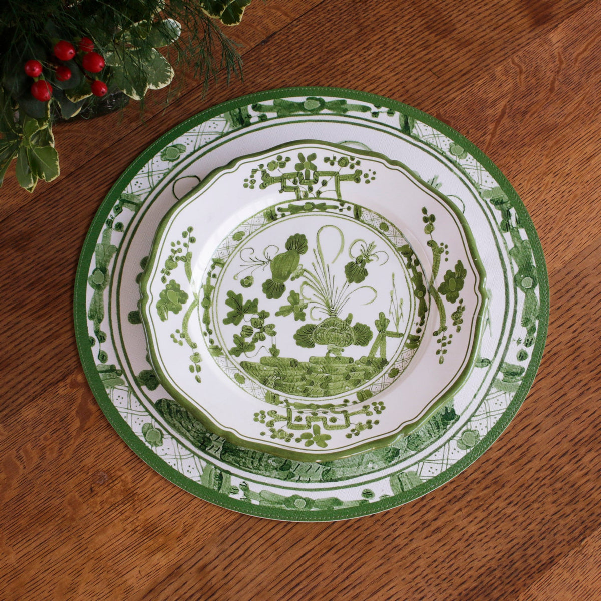 VIDA Faenza Dinner Plate Set of 4 (White and Green)
