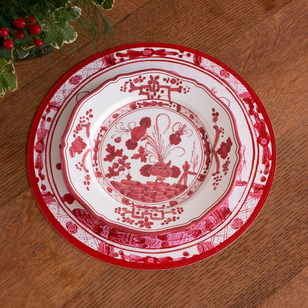 VIDA Faenza and Leopard Reversible Round Placemats Set of 4 White & Red