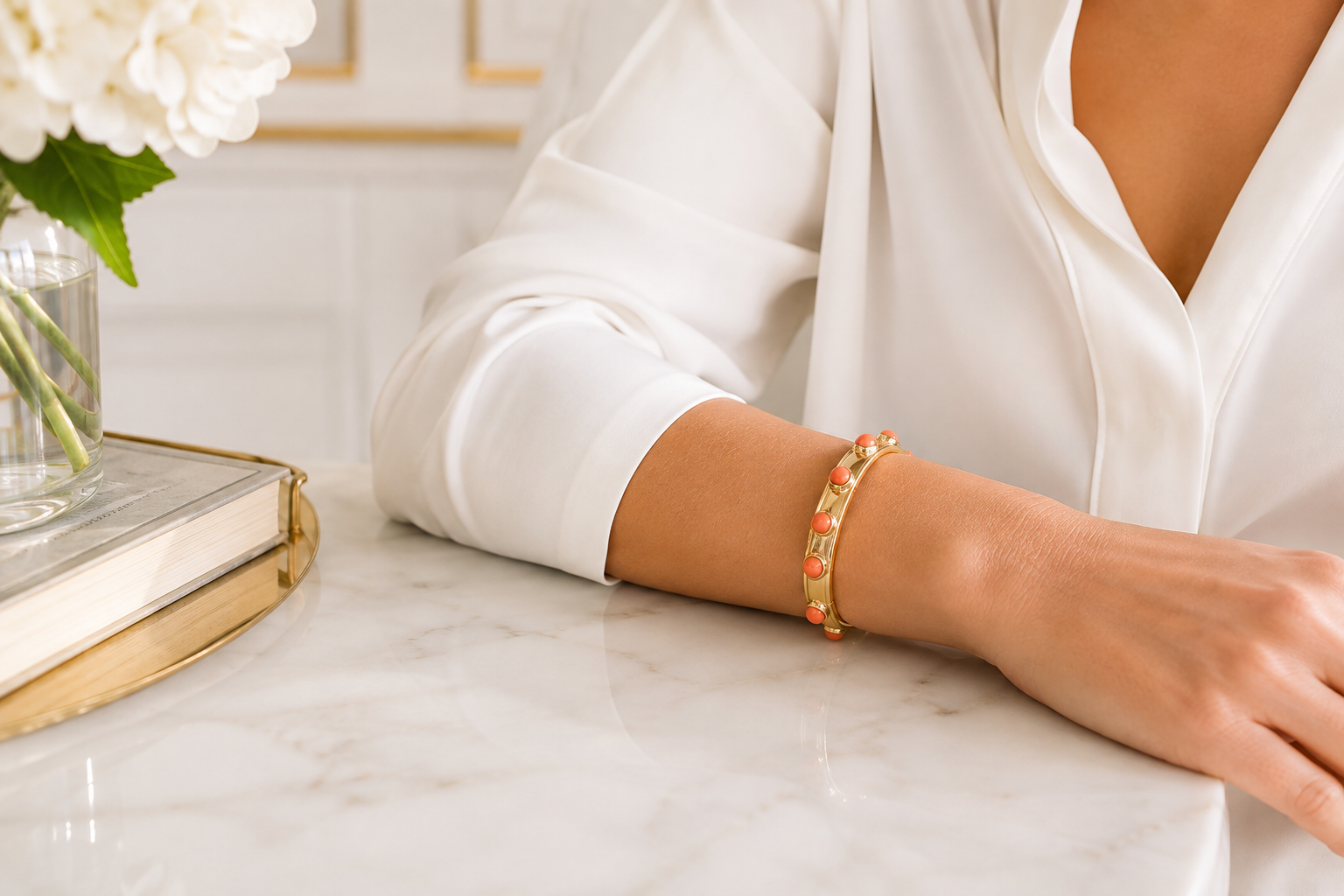Orange & Gold Hammered Metal Stretch Bracelet