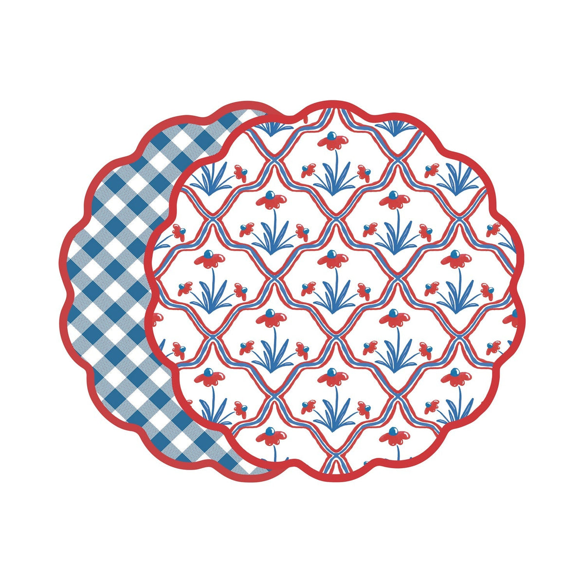 VIDA Americana Floral and Gingham Reversible Placemats Set of 4 (Red and Blue)