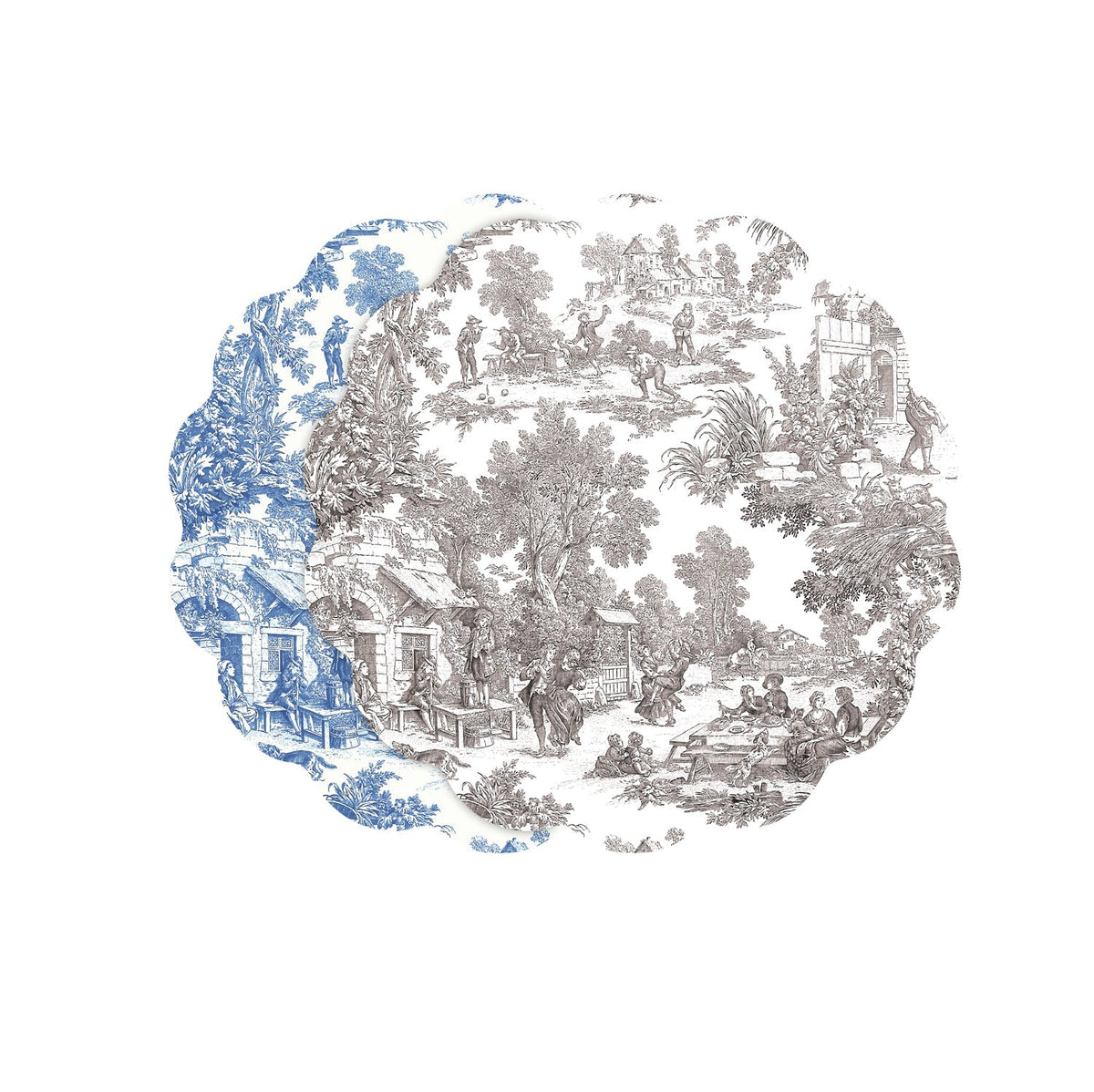 VIDA English Toile  Reversible Placemats Set of 4 (Blue and Gray)