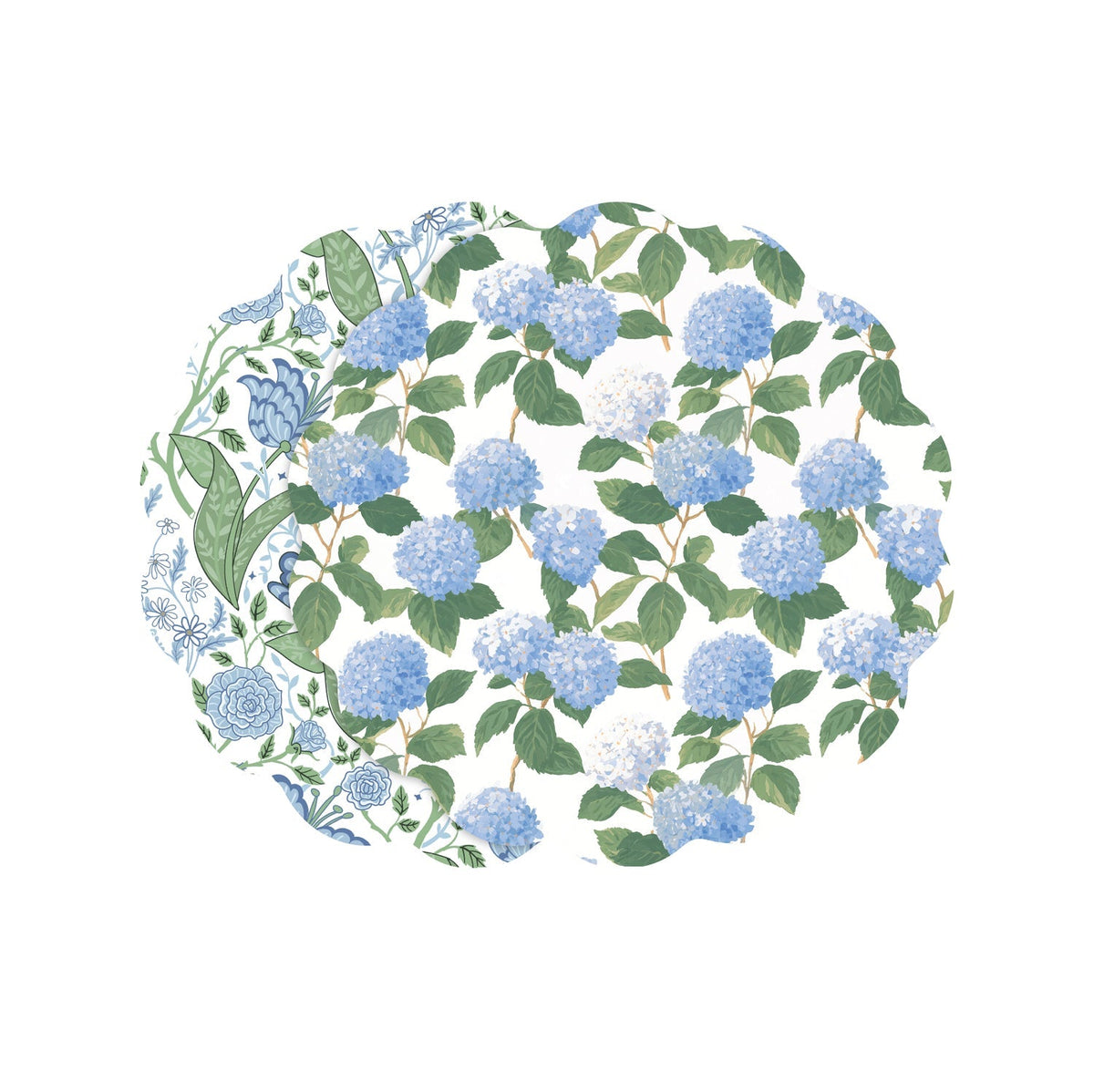 VIDA Blue Hydrangea andFloral Reversible Placemats Set of 4 (Blue and Green)