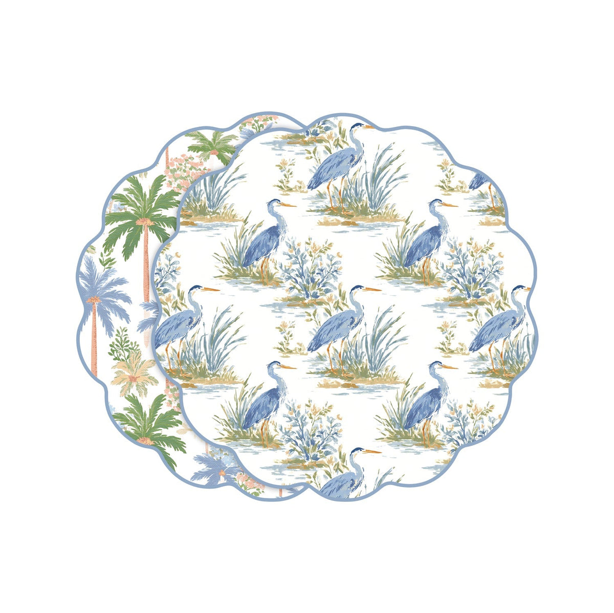 VIDA Heron and Palm Trees Reversible Placemats Set of 4 (Blue and Green)
