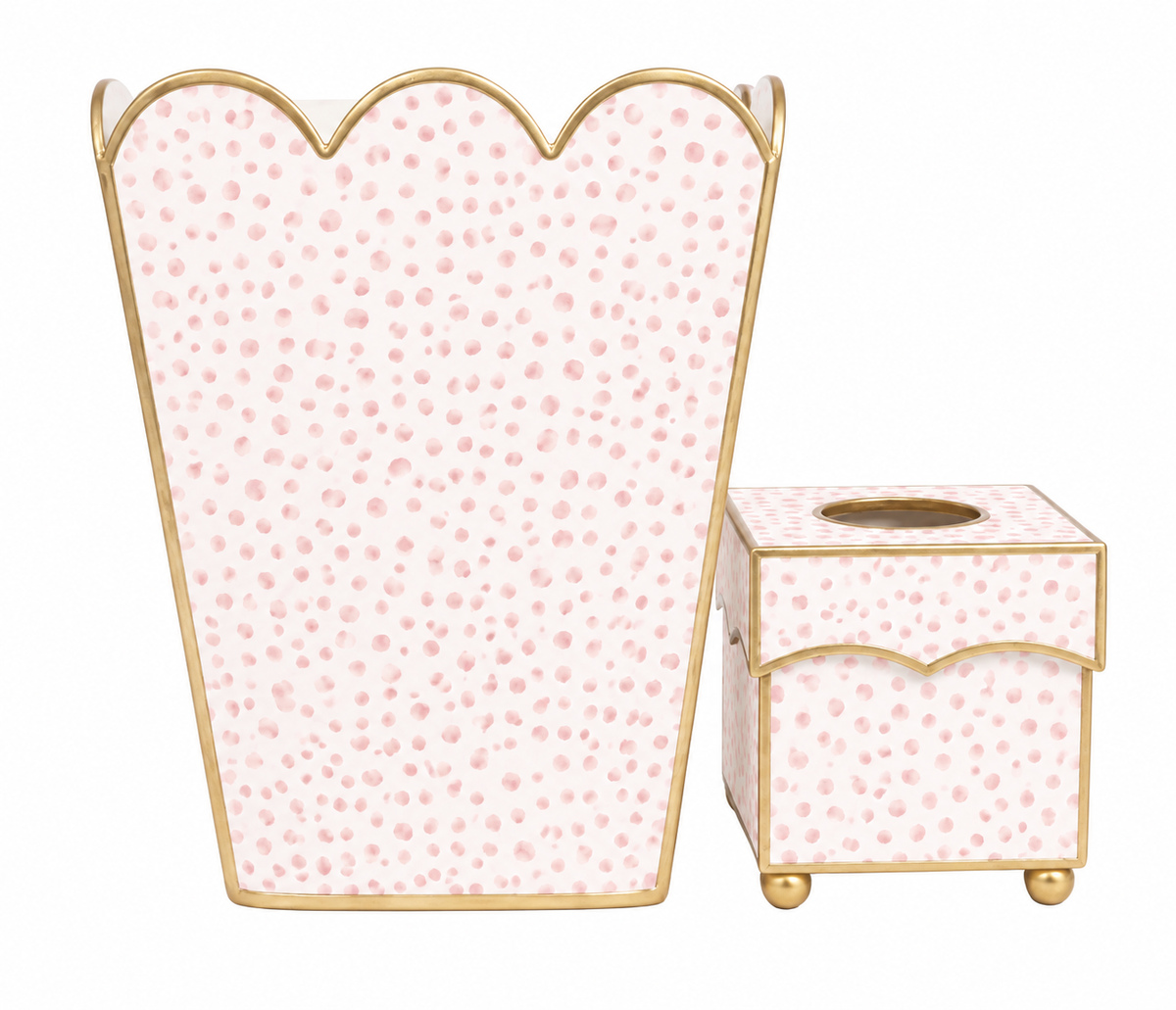 Pink Dot Square Scalloped Wastepaper Basket & Tissue Holder (2 Options)