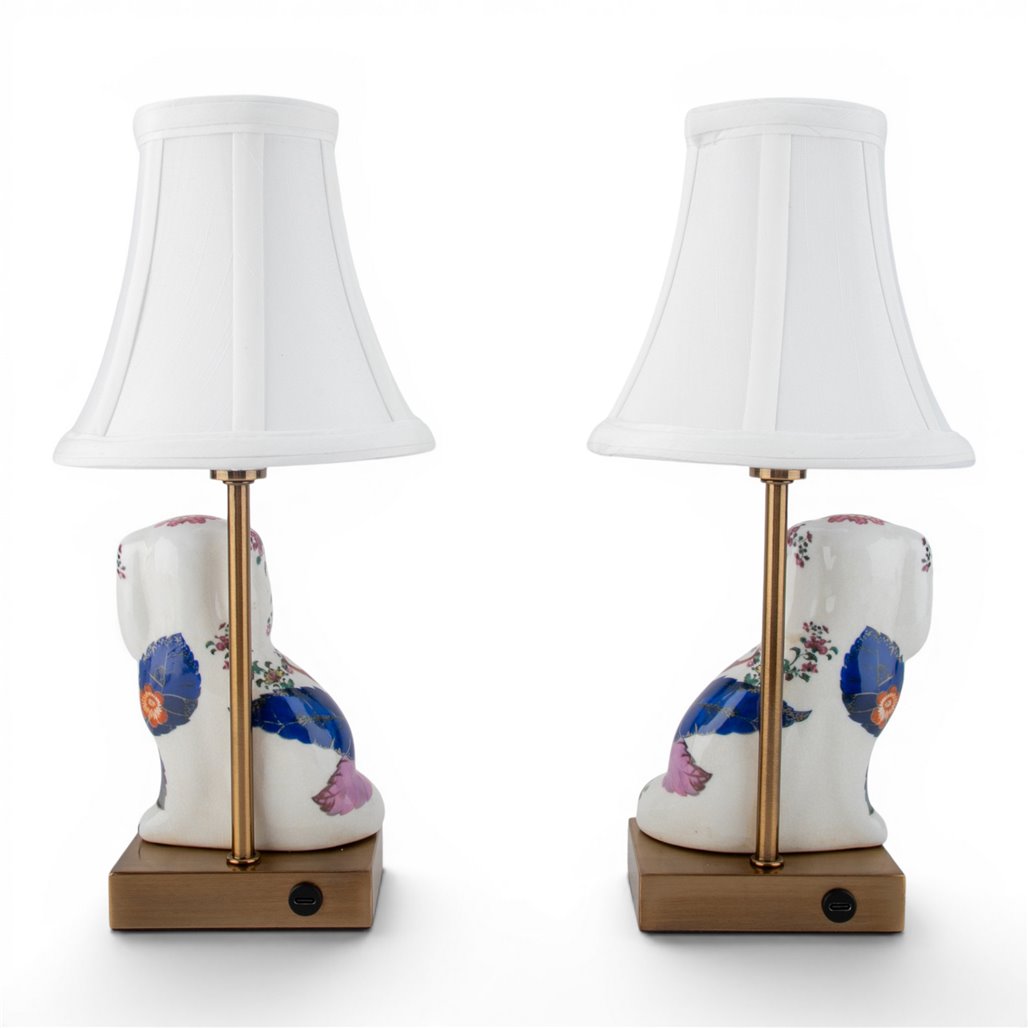 Pair of Tobacco Leaf Staffordshire Dog Rechargeable Lamps