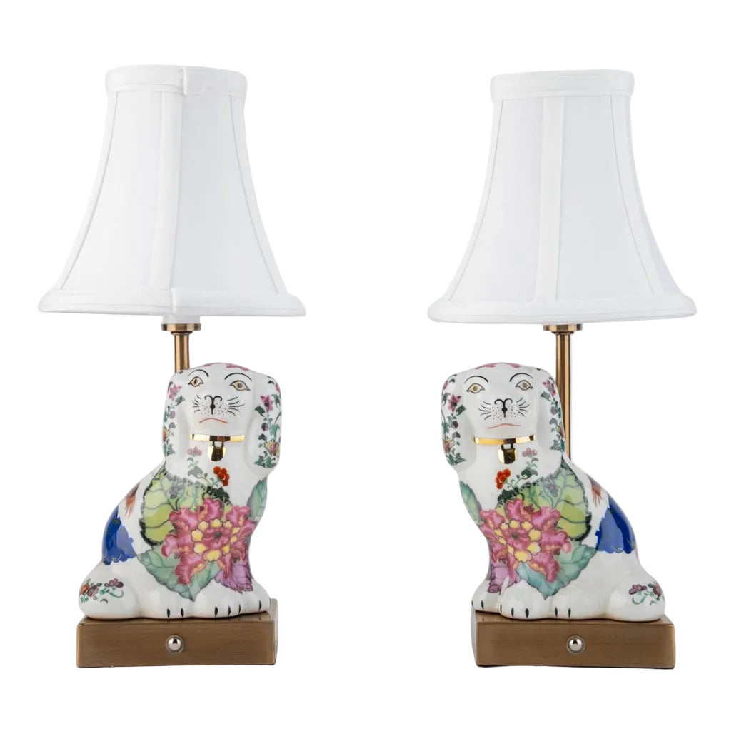 Pair of Tobacco Leaf Staffordshire Dog Rechargeable Lamps