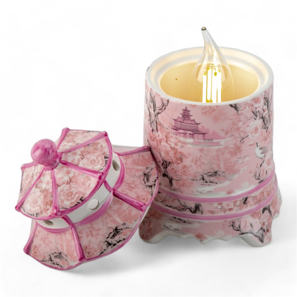 Pink & White Pagoda Lidded Lamp