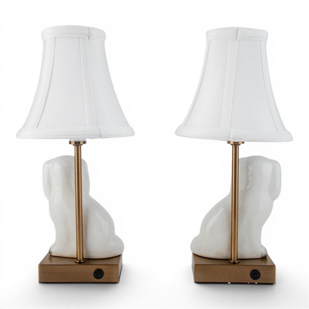 Pair White & Cream Staffordshire Dog Rechargeable Lamps