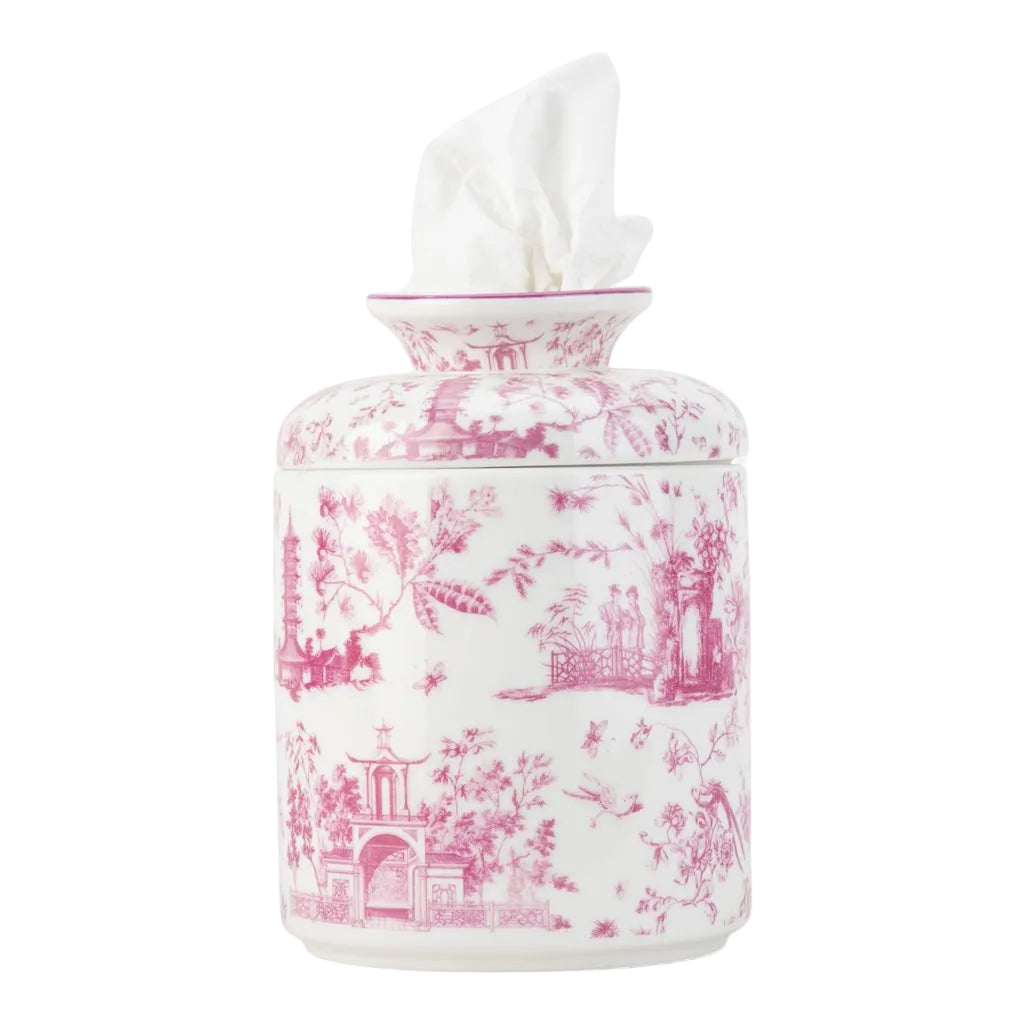 Pink Toile Porcelain Round Tissue Box