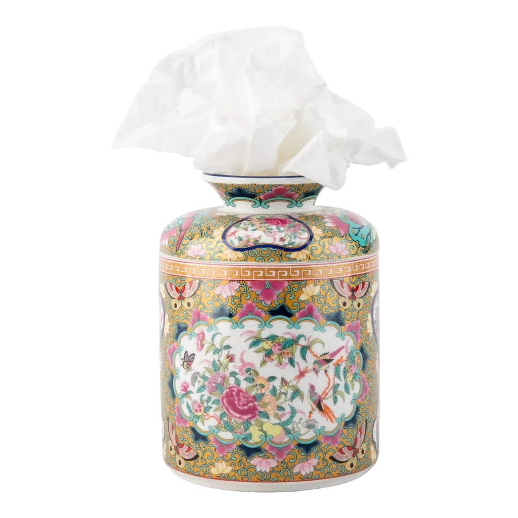 Rose Medallion Canton Porcelain Round Tissue Box