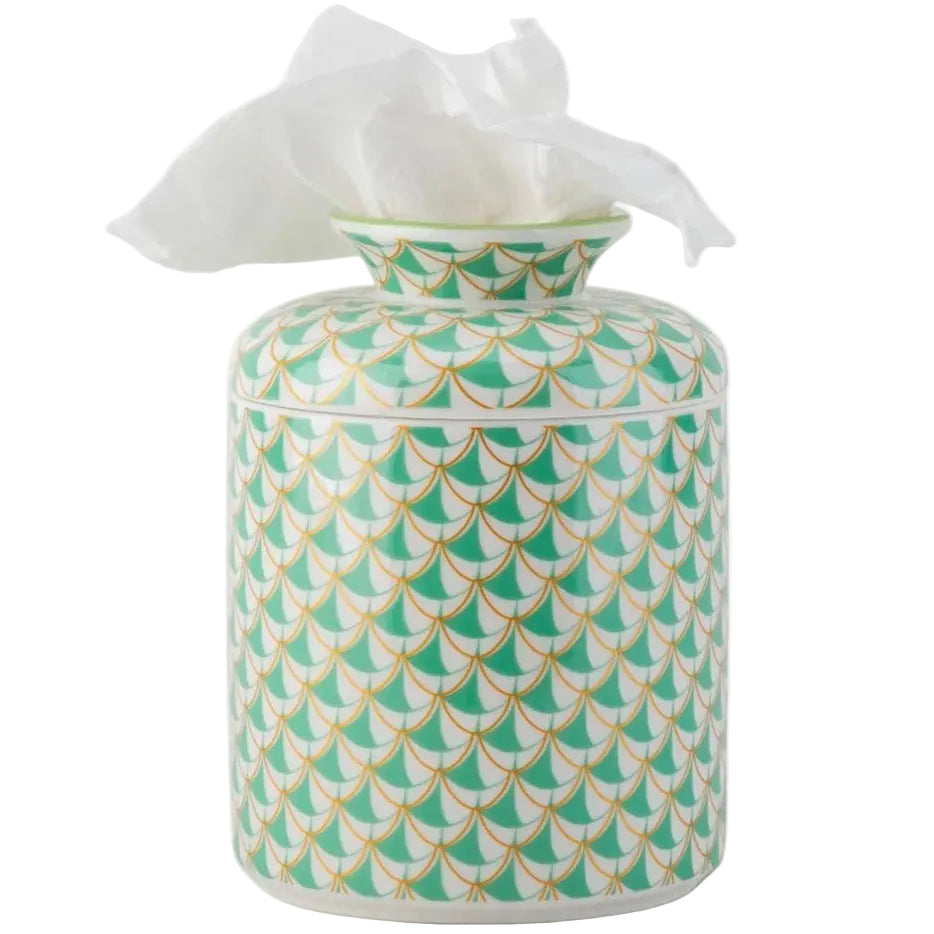 Teal Fishnet Porcelain Round Tissue Box