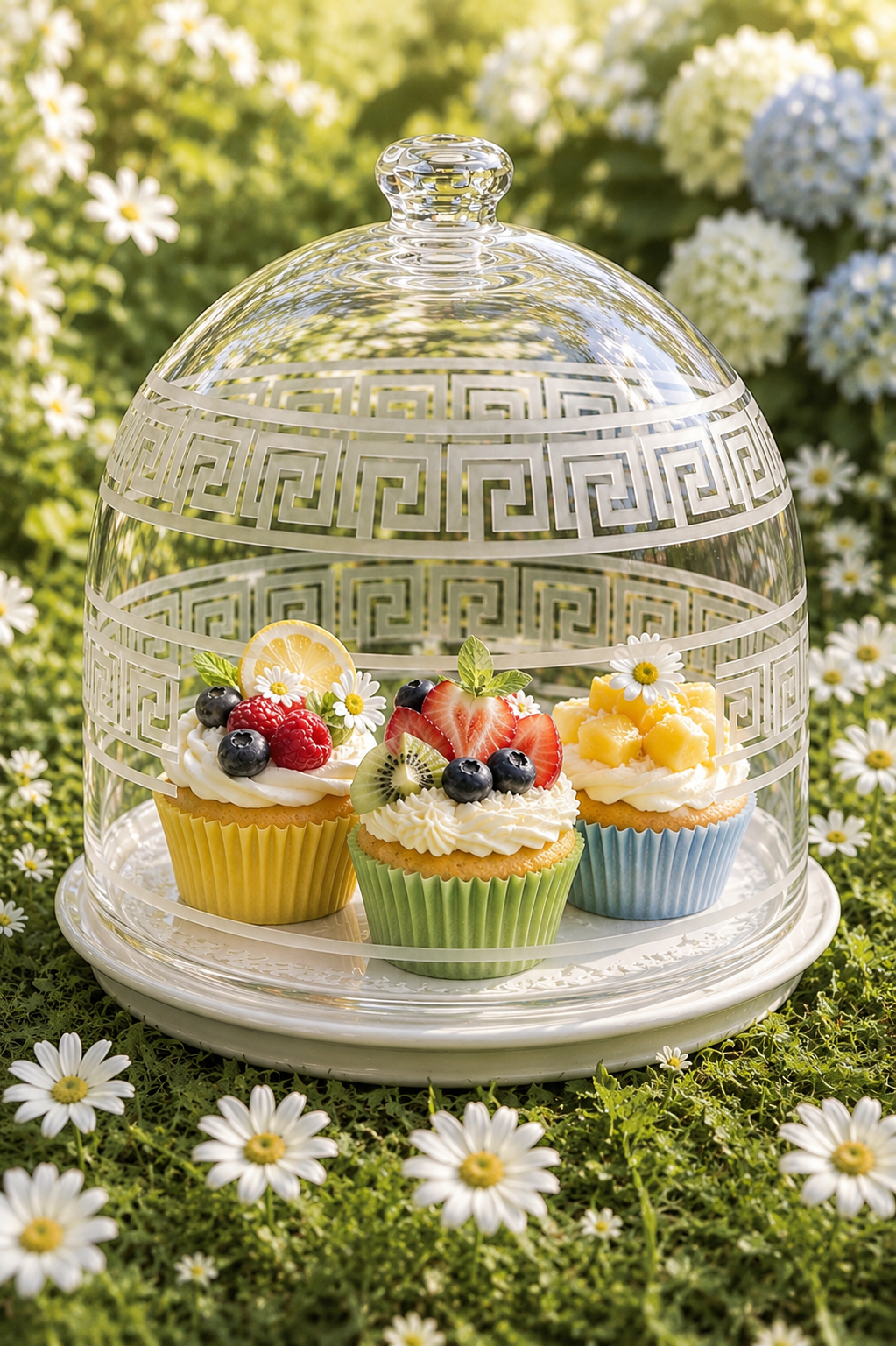 Greek Key Etched Glass Dome