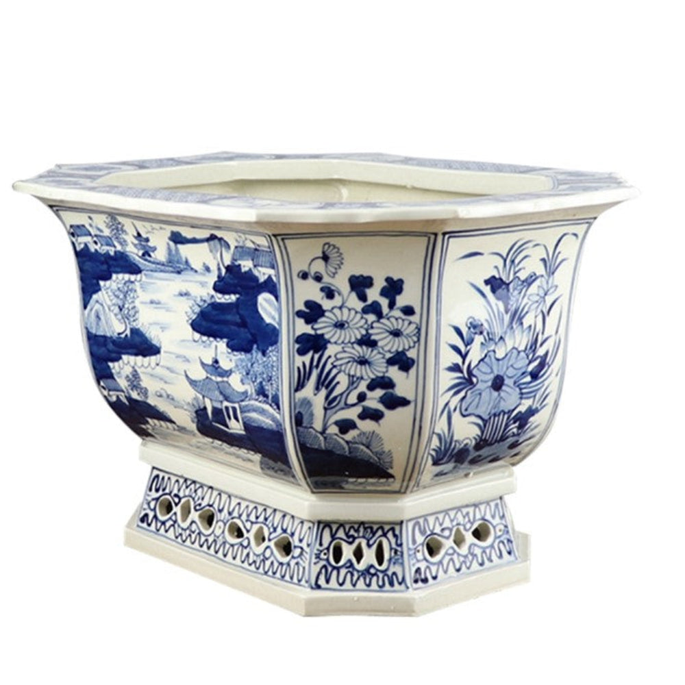 Village Scene Scalloped Pierced Planter