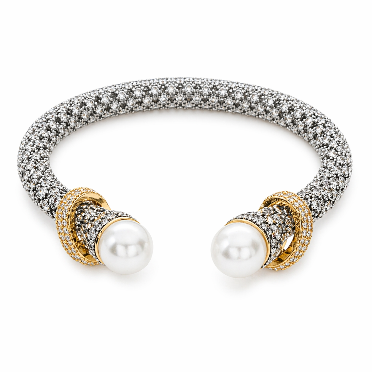 4K GOLD PLATED PAVED CRISSCROSS /CZPEARL CUFF BRACELET