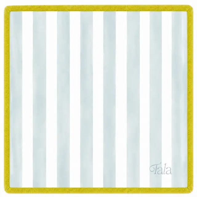 Cabana Mahjong Mat - Seafoam Blue & Ivory with Citrus Fringe