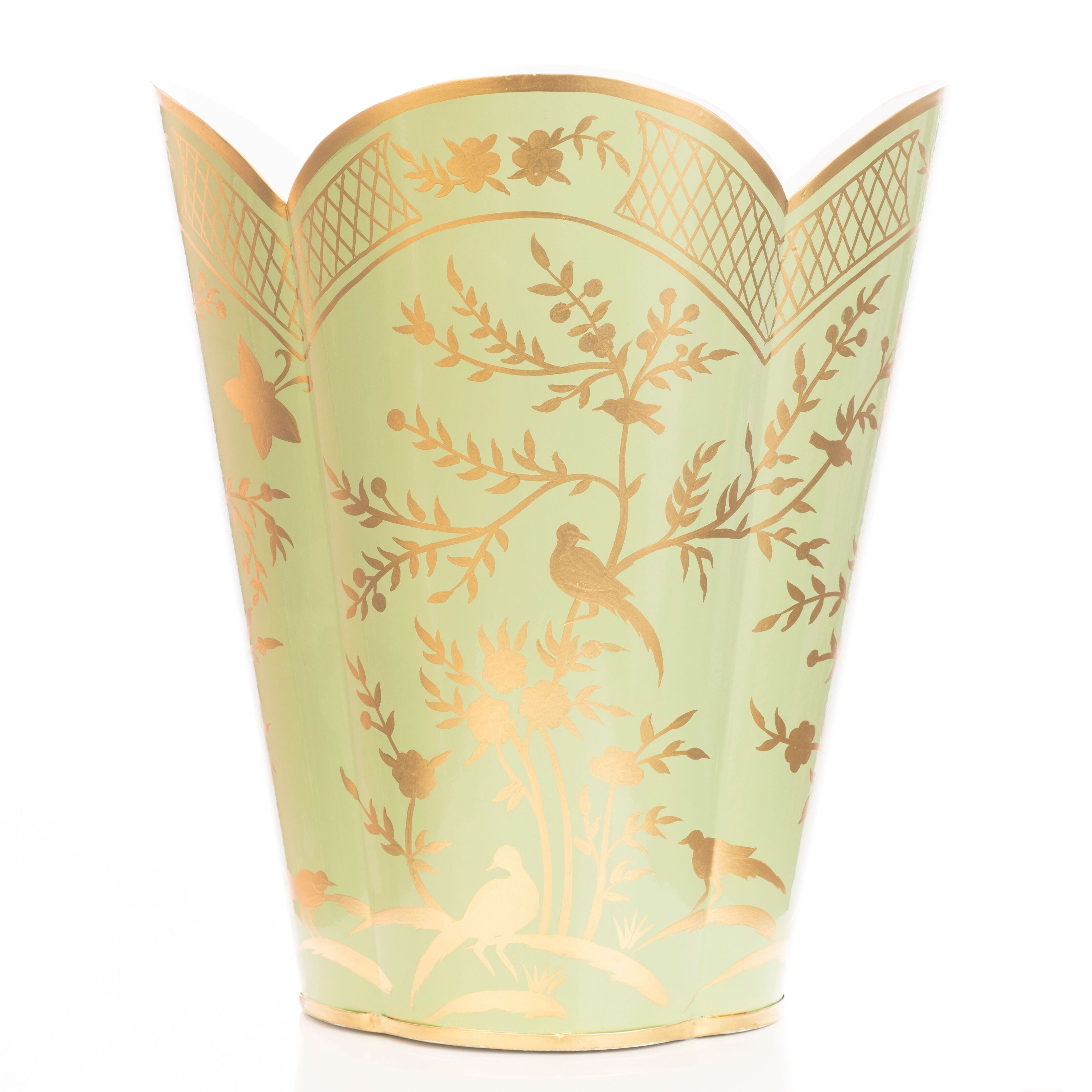 Spring Green & Gold Chinoiserie Wastepaper Basket