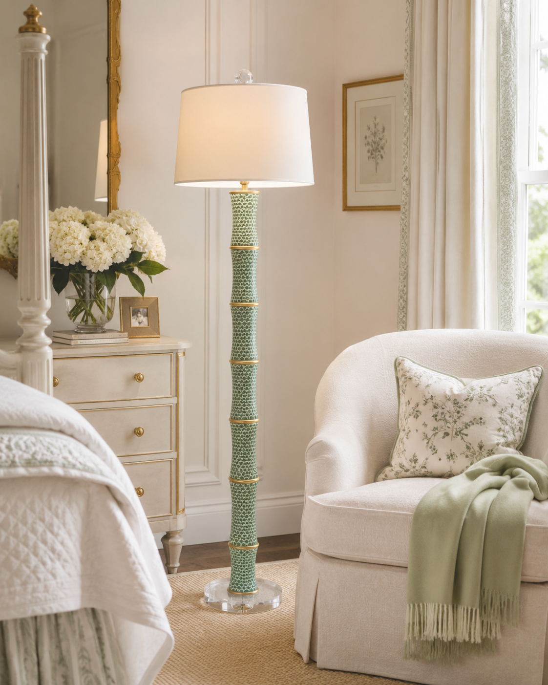 Green Trellis Porcelain Floor Lamp