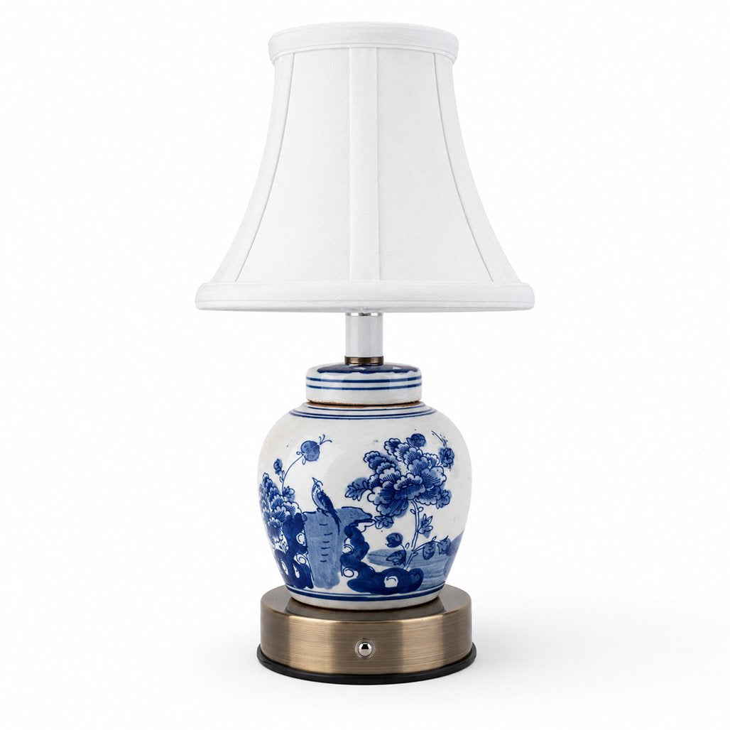 Blue Flower & Bird Jar Rechargeable Lamp