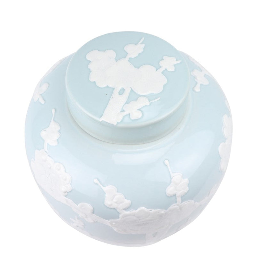 Pastel Pale Blue Cherry Blossom Flat Top Jar