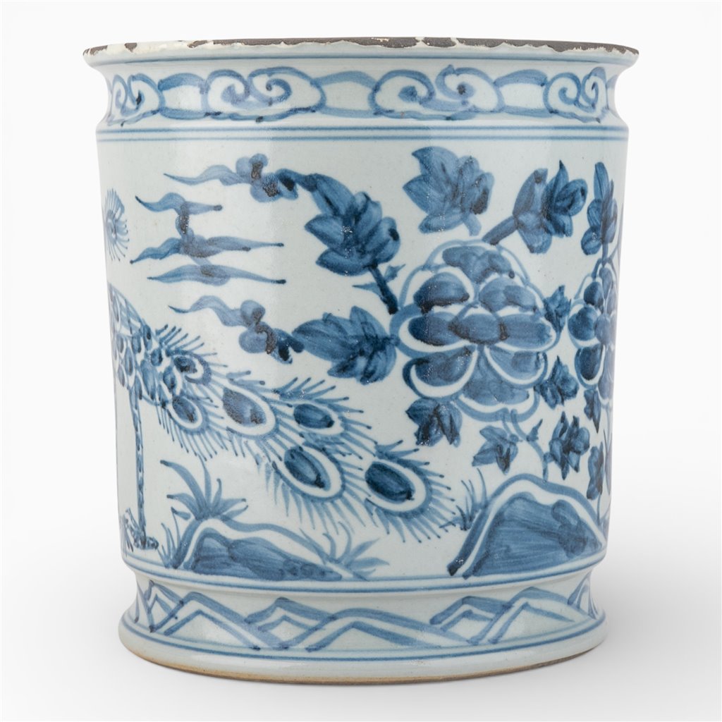 Antiqued Finish Pot-Blue Peony