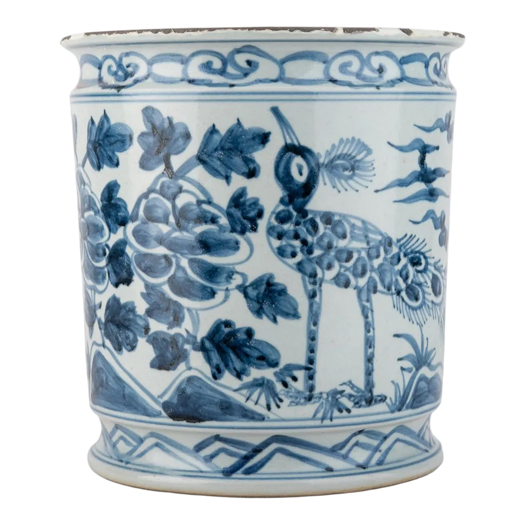 Antiqued Finish Pot-Blue Peony