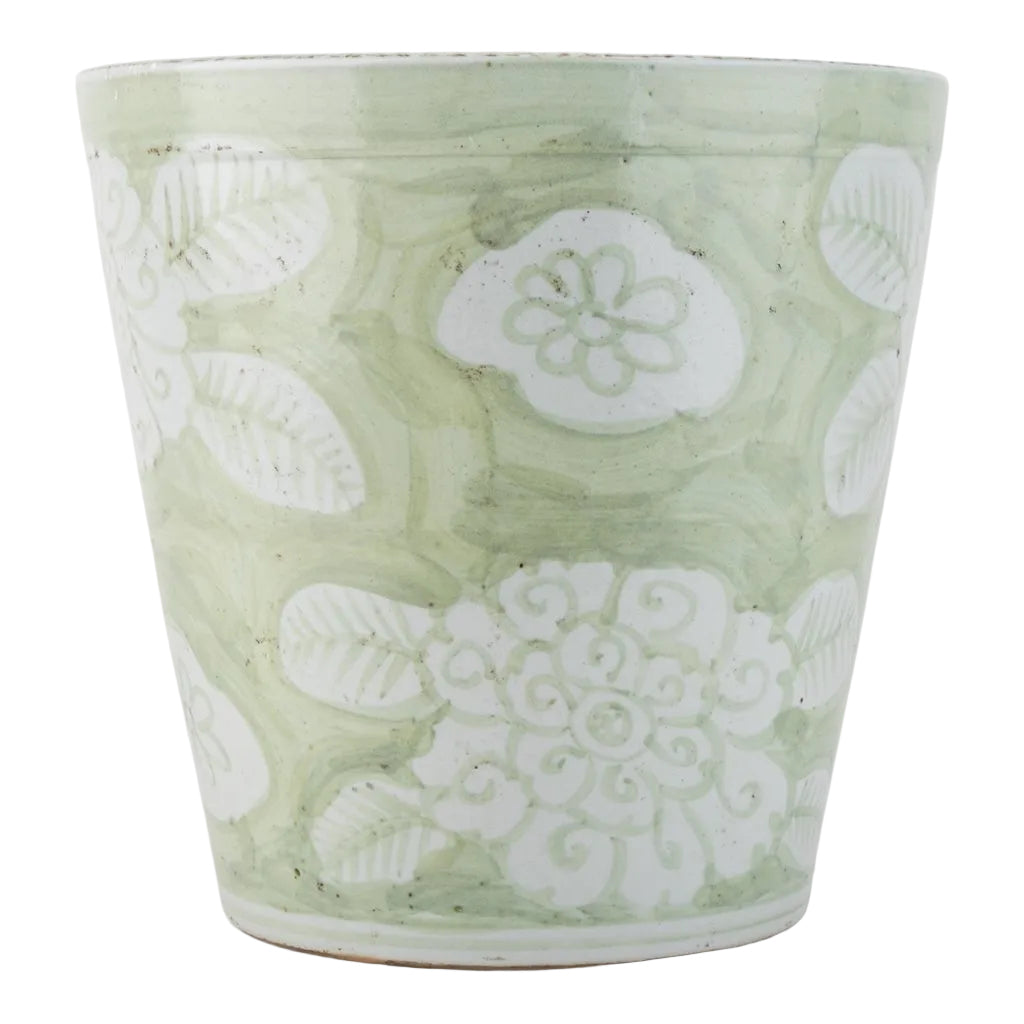 Antique Finish Pot-Green Big Flower