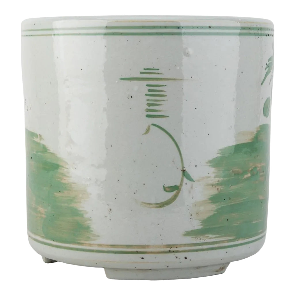Antiqued Finish Pot-Green Flower Bird