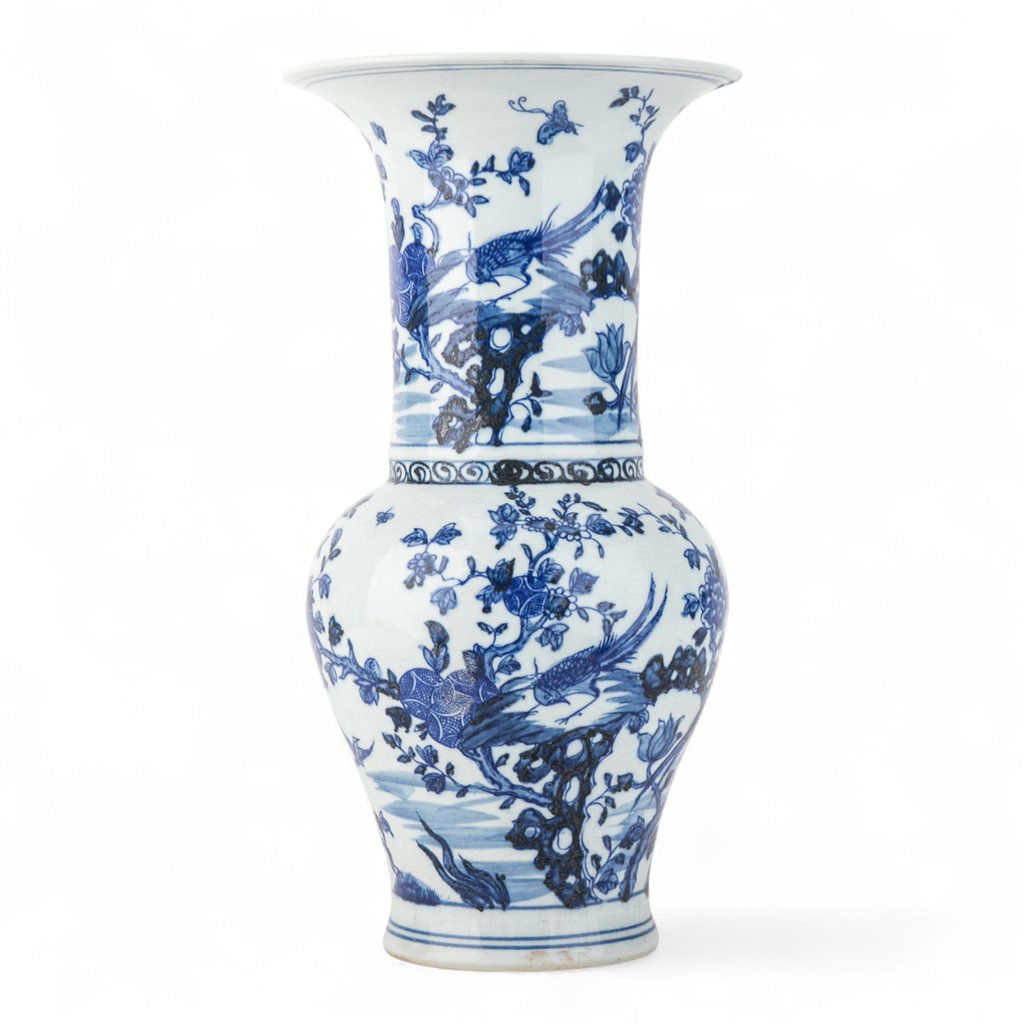 Blue and White Flower Bird Vase