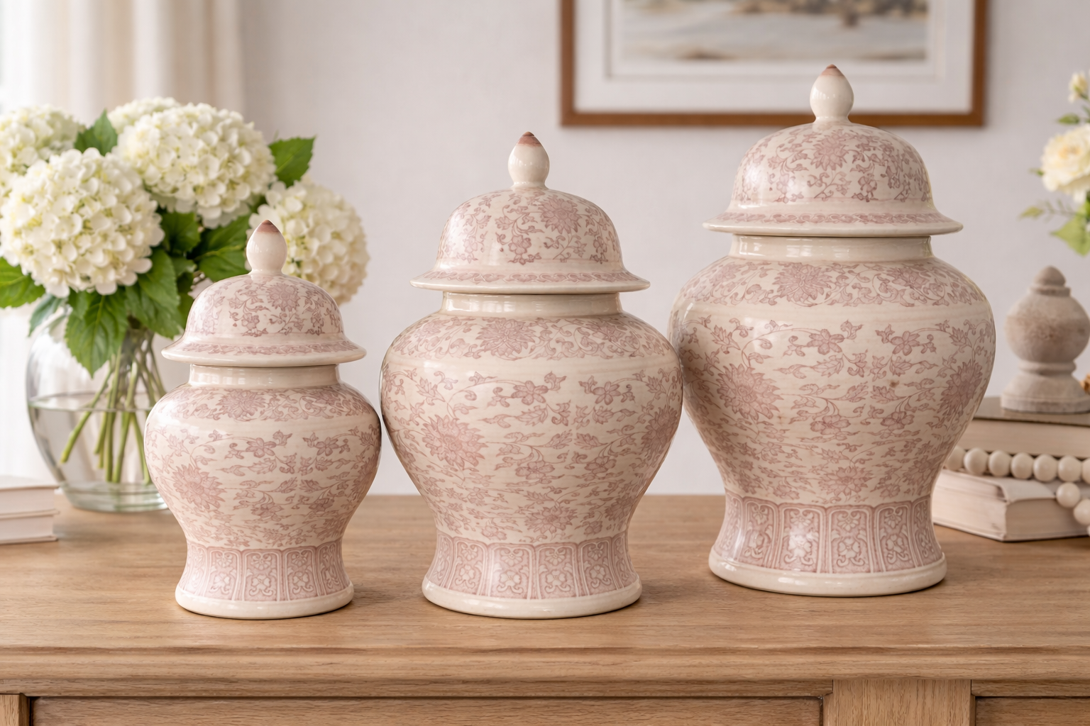Dusty Rose Pink Floral Jar (3 Sizes)