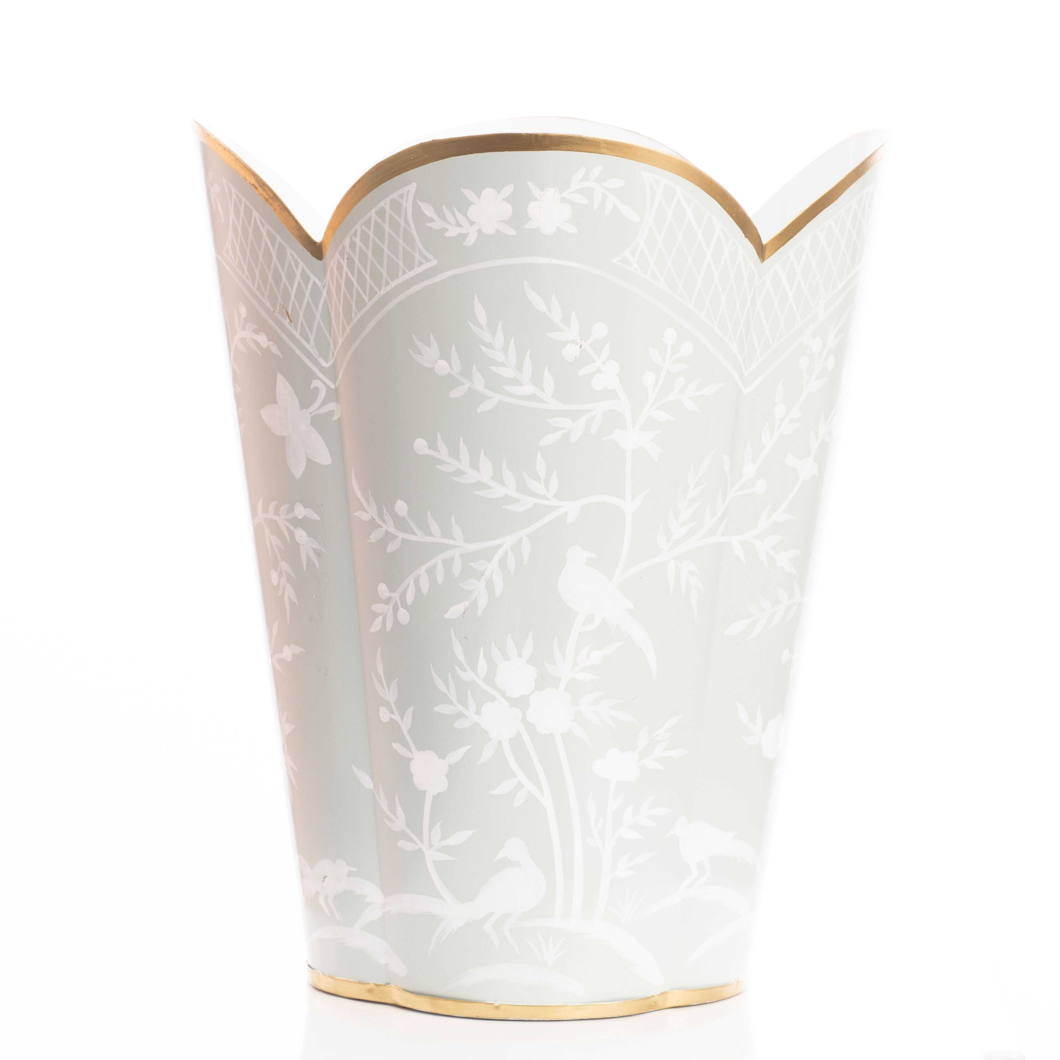 Pale Green & White Chinoiserie Wastepaper Basket