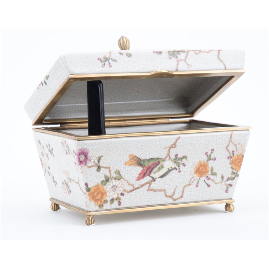 Crackle Bird & Vine Ormolu Box