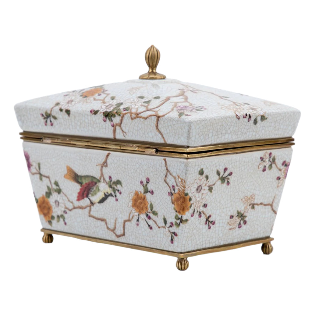 Crackle Bird & Vine Ormolu Box