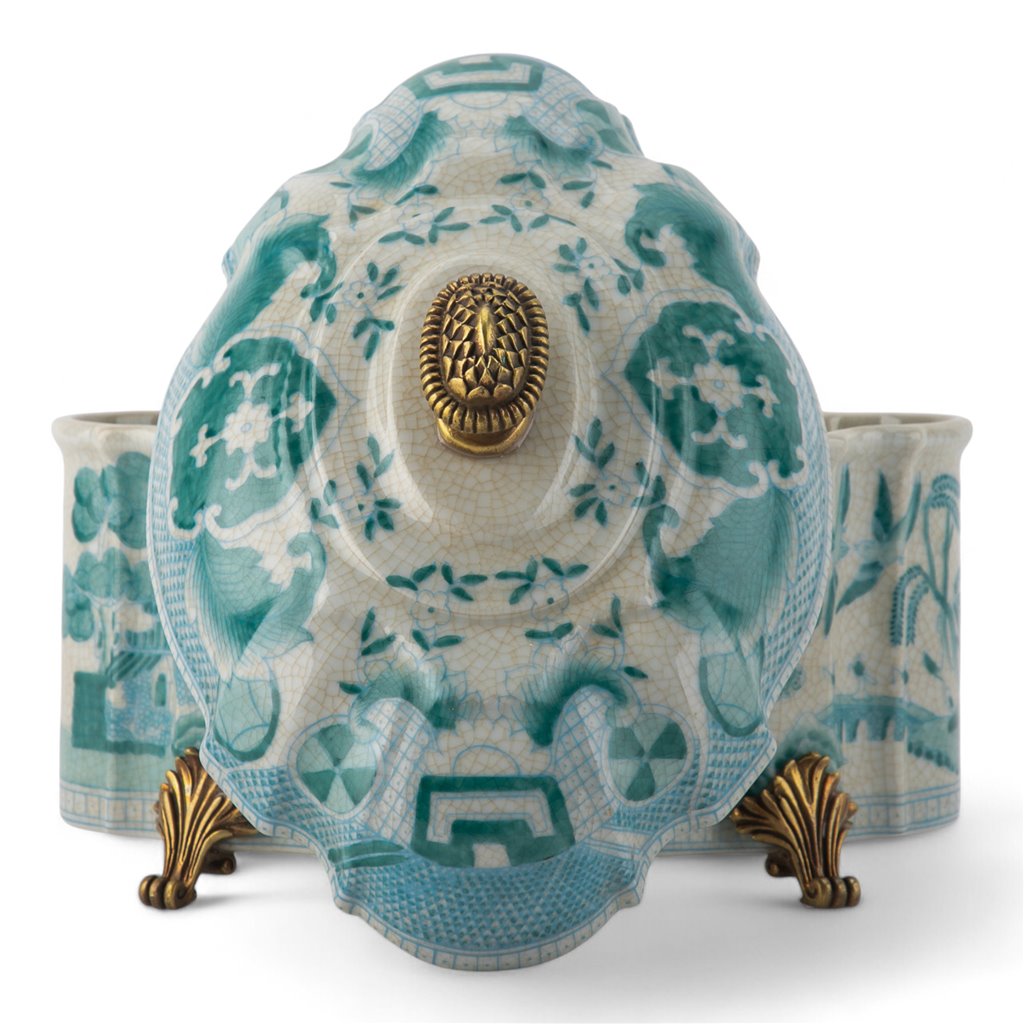 Turquoise And White Willow Pattern Oval Shape Lidded Box