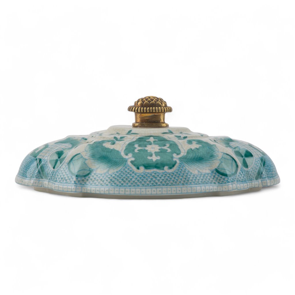 Turquoise And White Willow Pattern Oval Shape Lidded Box