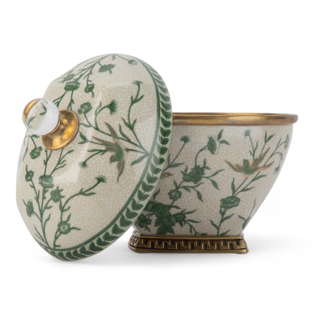 Green Bird Lidded Box With Bronze Ormolu