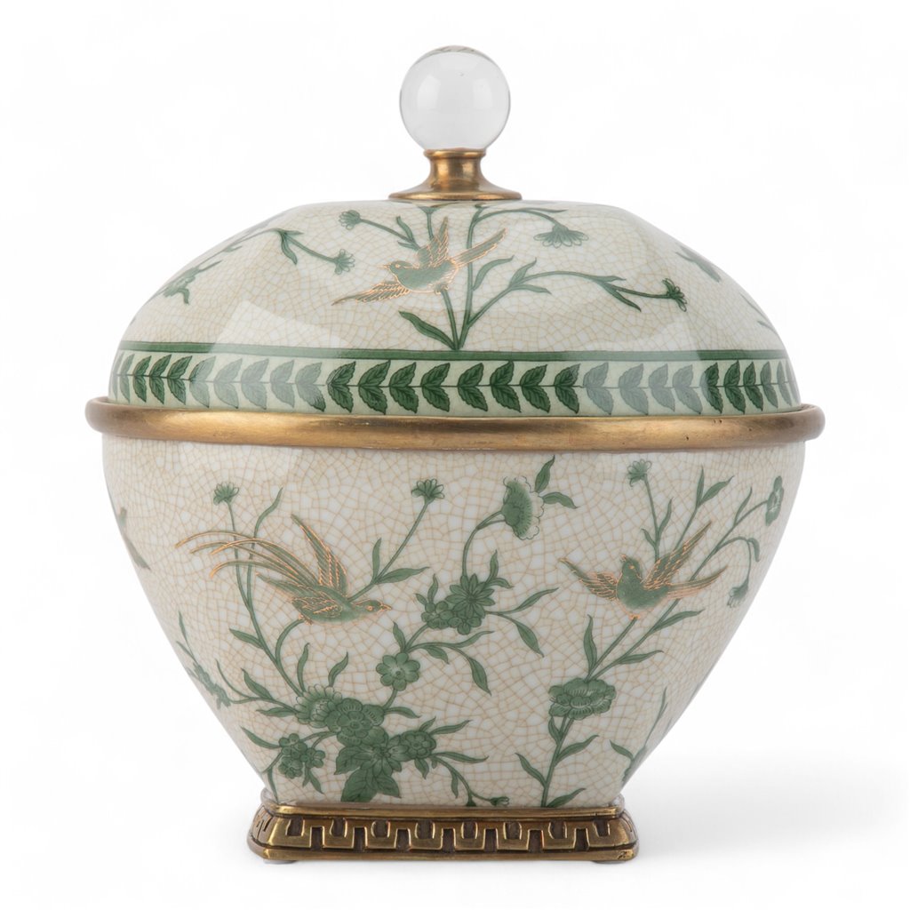 Green Bird Lidded Box With Bronze Ormolu