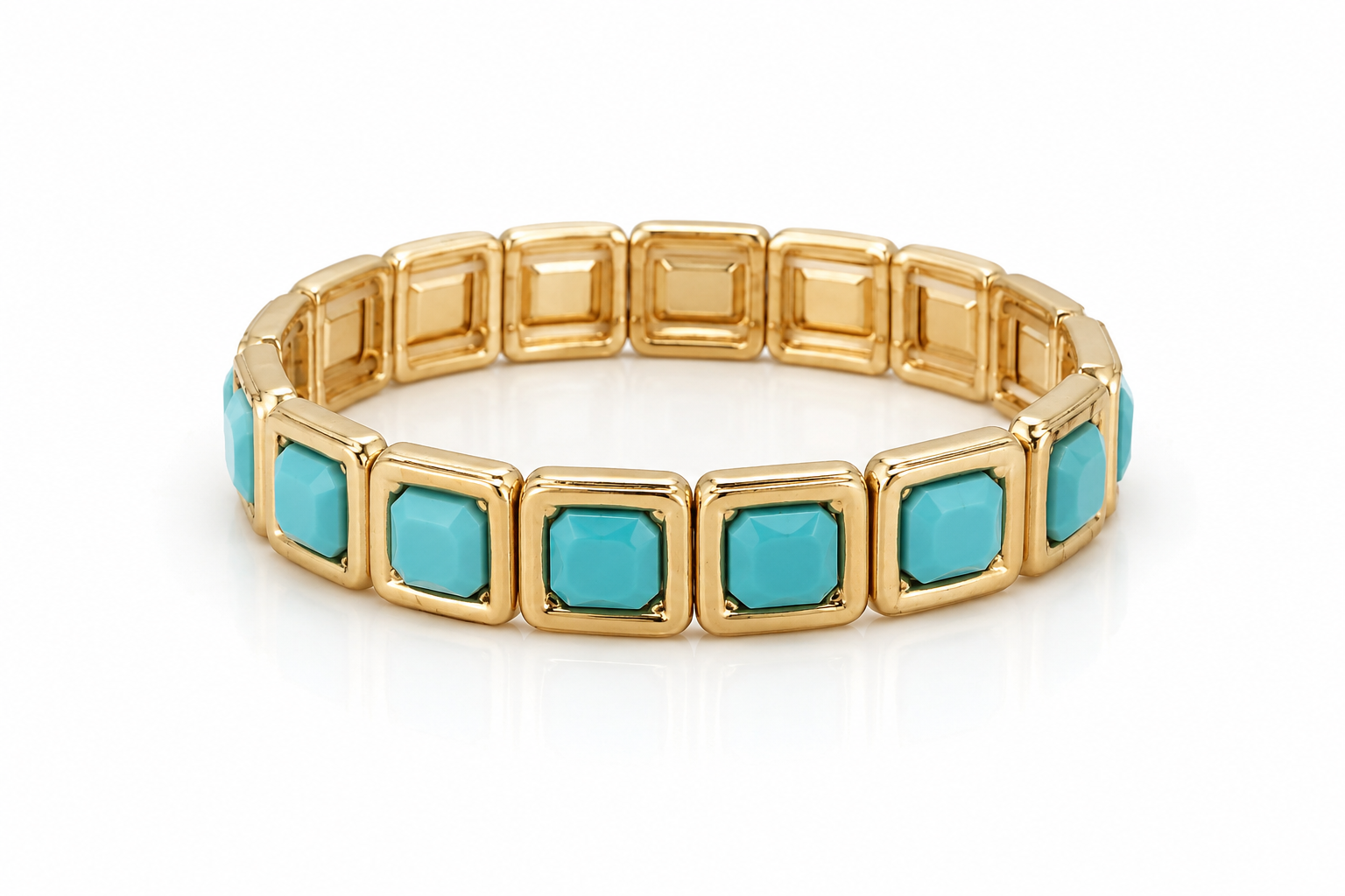 Square Turquoise Bead Gold Bracelet