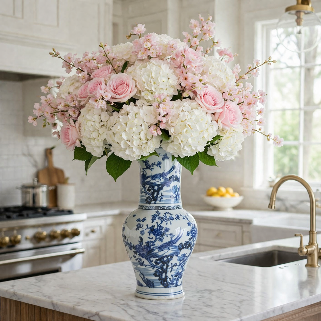 Blue and White Flower Bird Vase