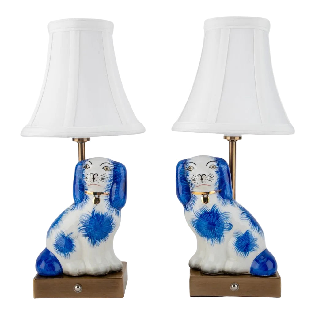 Pair of Blue Staffordshire Dog Rechargeable Lamps