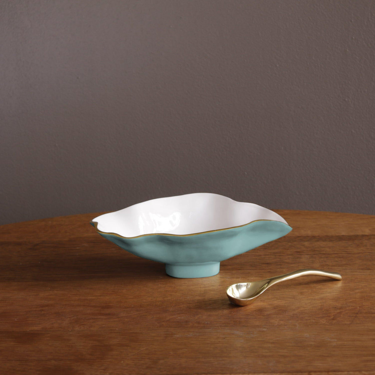 ENCANTO Claire Small Oval Bowl with Spoon (Turquoise, White and Gold)