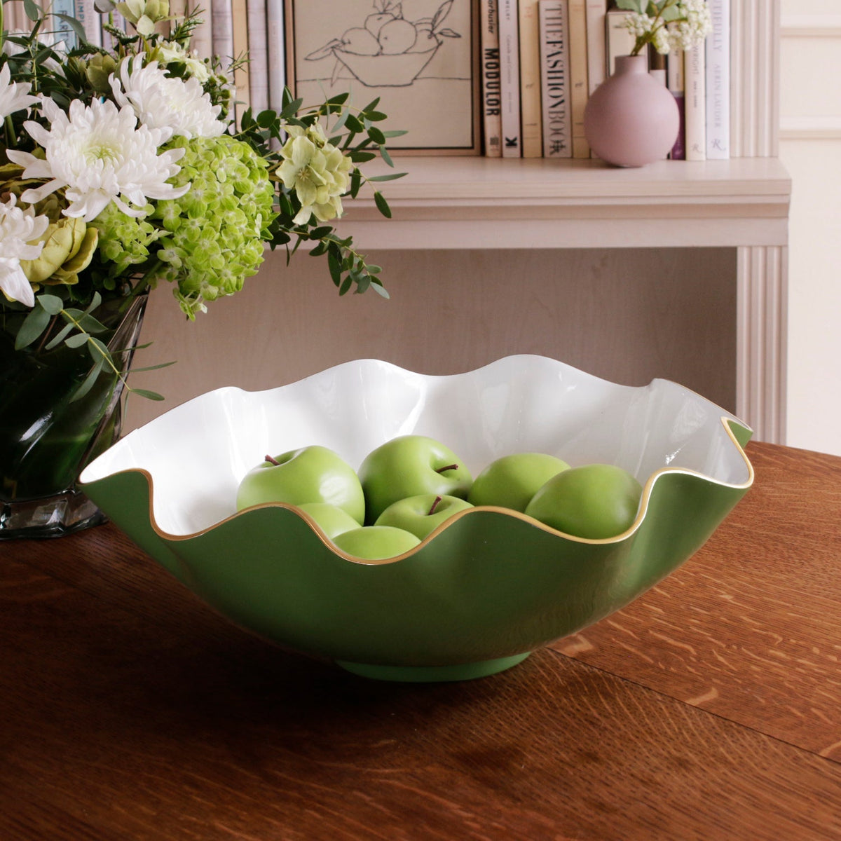 ENCANTO Carola Extra Large Bowl Leaf Green and White