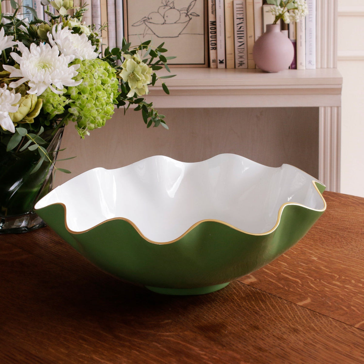 ENCANTO Carola Extra Large Bowl Leaf Green and White