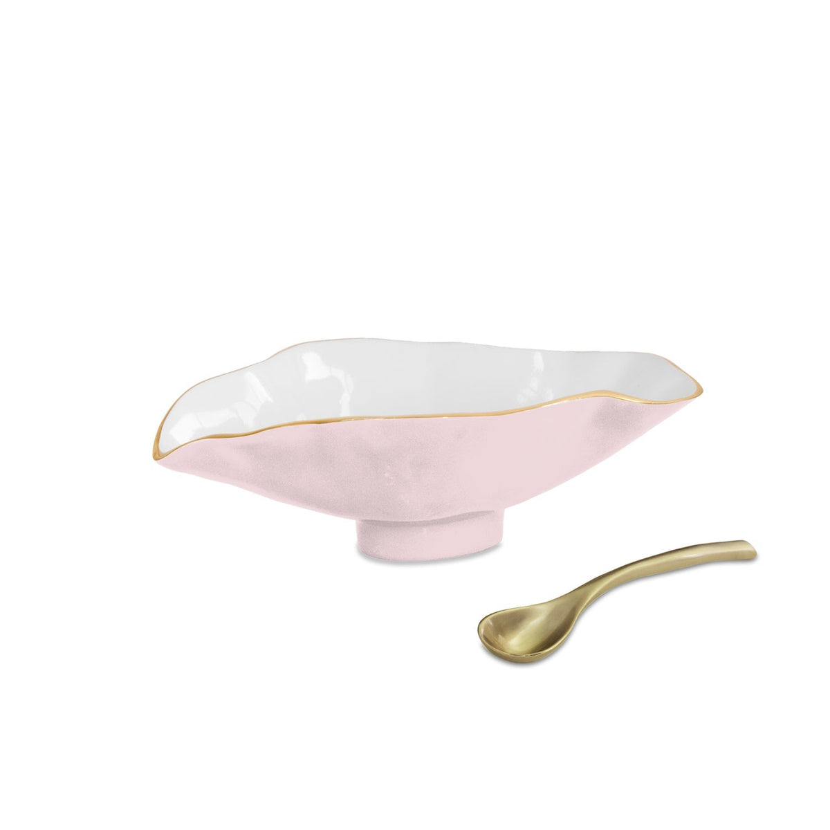 ENCANTO Claire Small Oval Bowl with Spoon (Camellia, White and Gold)